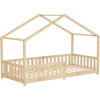 ML-Design Hausbett 90x200 cm Natur, Holzbett mit Rausfallschutz Lattenrost