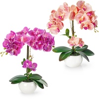 PASCH® 2er Set Orchideen künstlich in Hochglanz-Keramiktöpfen (40cm) | Kunstblumen im Topf | Kunstblumen wie echt | künstliche Orchideen im Topf | künstliche Blumen im Topf | Kunstblume Orchidee