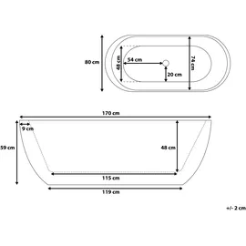 Beliani NEVIS freistehende Badewanne 170 x 80 cm (264 l)
