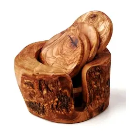 Das Olivenholzbrett HAOCOO Getränkeuntersetzer rund mit Halter