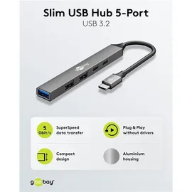 goobay Slim 5-Port USB-Hub, USB-CTM auf USB-CTM/USB-A, 5 Gbits