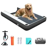 MZZKFC Hunderampe Für Pool,PVC Hund Pool Rampe Mit Eva-Anti-Rutsch-Matte & Stufen, 150cm, Faltbare Aufblasbare Poolrampe Für Hunde,Meere/Seen/Docks, Belastung 105kg(Black)