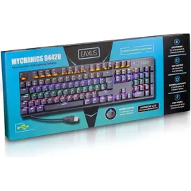 EAXUS Eaxus® Mechanische Gaming Tastatur - LED Gaming Keyboard mit Makrotasten & Blue Switches, USB 1000 Hz Pollingrate, QWERTZ, Schwarz