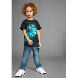 Kidsworld T-Shirt "BIG DINO", Jungen, Gr. 128/134, schwarz, Single Jersey, Obermaterial: 100% Baumwolle. Obermaterial Vorderteil: 100% Polyester, bedruckt, Basic, Rundhals, Shirts T-Shirt, mit coolem Dino-Print
