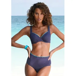 Highwaist-Bikini-Hose LASCANA "Camilla", Damen, Gr. 36, N-Gr, blau (navy, türkis), Polyamid, unifarben, kontrastfarbene Details, Badehosen, mit Farbkontrast