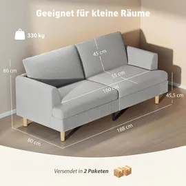 Homcom 3-Sitzer-Sofa, Couch mit Armlehnen Gepolstert Polstersofa mit Kordoptik | Hellgrau