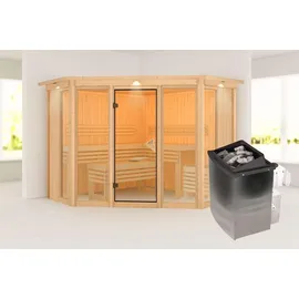 Karibu Alcinda 2 inkl. 9 kW Ofen + int. Steuerung + Dachkranz