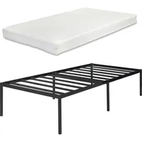 [en.casa] Metallbett Vårdö mit Matratze 90x200 cm Schwarz