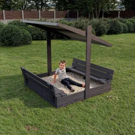 QLS Sandkasten 120 cm mit Sitzbank und grauem Dach