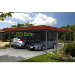 Skan Holz Walmdach Carport 630cm inkl. Abstellraum grau Holzcarport