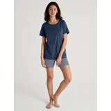 CALIDA Shorty CALIDA, Damen, Gr. M (44/46), blau (peacoat blau), Obermaterial: 100% Baumwolle, casual, Basic kurz, Rundhals, Kurzarm, Homewear-Sets, Atmungsaktiv & feuchtigkeitsregulierend