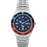 Timex Peanuts Automatic Herren-Armbanduhr, 40 mm, Edelstahlarmband, blaues Zifferblatt, Edelstahlgehäuse TW2W47500