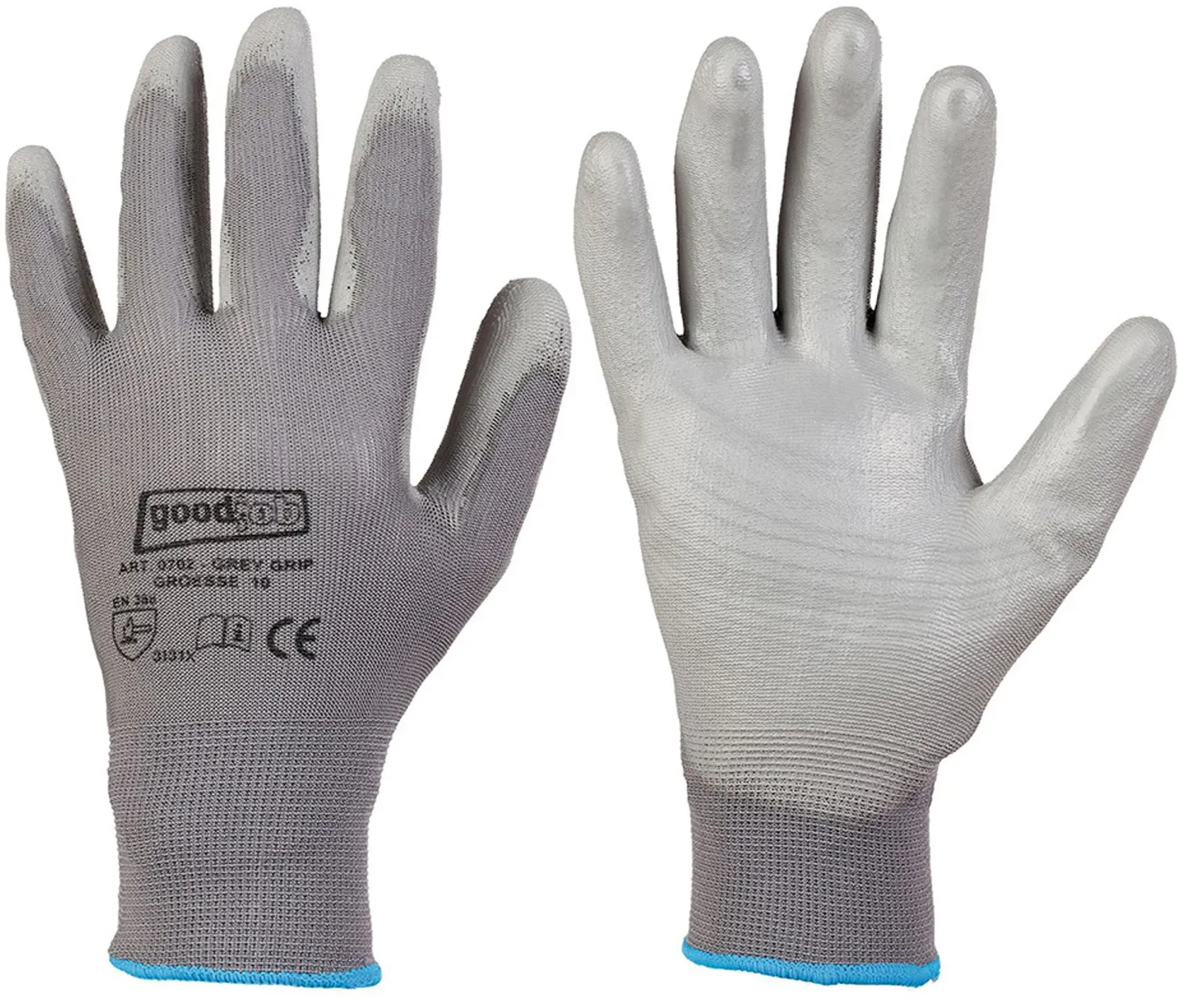 Goodjob Grey Grip 0702 Feinstrickhandschuhe mit Polyurethan-Beschichtung grau, VE 240 Paar 6/XS