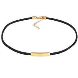 Elli Trend Choker Band Platte Schwarz Textil 925 Silber Ketten   Damen