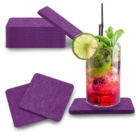 WORTEK Filzuntersetzer eckig für Gläser – 8er Set Glasuntersetzer für Getränke, Tassen, Bar, Glas - Ø 10cm Tischuntersetzer waschbare Untersetzer Gläser Lila Glas Untersetzer-Set