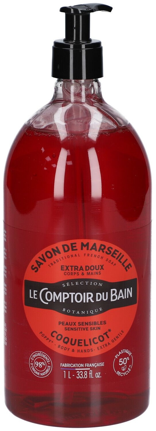 Le Comptoir de Bain Savon traditionnel de Marseille Coquelicot 1000 ml savon liquide