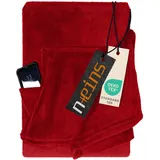 npluseins Decke mit Ärmeln Geschenke für Frauen und Männer 130x180 cm TV Deckenpullover Kuscheldecke das Original mit Ärmel & Bauchtasche 1448.2043, Bordeaux