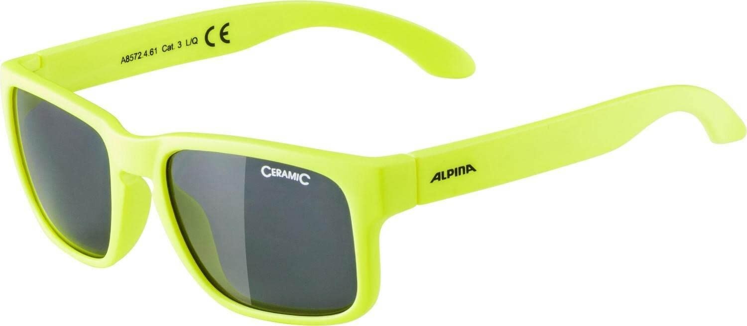 ALPINA MITZO - Verzerrungsfreie und Bruchsichere Sonnenbrille Mit 100% UV-Schutz Für Kinder, neon yellow matt, One Size