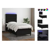 vidaXL Boxspringbett mit Matratze & LED Schwarz 100x200 cm Stoff