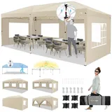 HOTEEL Pavillon 3x6 mit Seitenwnden, Faltpavillon 3x6 Wasserdicht Stabil Winterfest Partyzelt mit Zentralverriegelung, Pop Up Pavillon Gartenpavillon mit Sandsäcke, für Party, Garten, Markt, Khaki