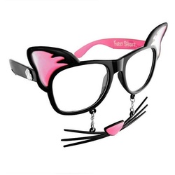 Sun Staches Kostüm Partybrille Katze, Lustige Brille mit Schnurrharr-Bart schwarz