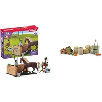 SCHLEICH 42438 Horse Club Waschplatz mit Horse Club Emily & Luna & 42105 Futterset, für Kinder ab 3 Jahren, Horse Club - Zubehör, 19 x 11,4 x 6,6 cm