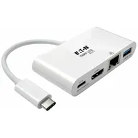 Tripp Lite U444-06N-HGU-C USB-C Multiport Adapter – HDMI, USB 3.x (5 Gbps) Nabenanschluss, Gigabit Ethernet, 60 W PD-Aufladung, HDCP, Weiß, 1920... - Weiß