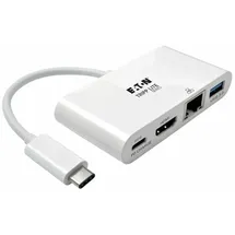 Tripp Lite U444-06N-HGU-C USB-C Multiport Adapter – HDMI, USB 3.x (5 Gbps) Nabenanschluss, Gigabit Ethernet, 60 W PD-Aufladung, HDCP, Weiß, 1920... - Weiß