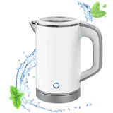 MiliPow Wasserkocher Klein 0 8 Liter, 600W Reise Wasserkocher mit 360° Basis | Abnehmbarer Deckel | Innentank aus Edelstahl 304 | Schnellkochend | Automatische Abschaltung (Weiß)