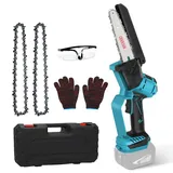 Mini Akku Kettensäge Kompatibel mit Makita 18V Lithium-Akku, 6 Zoll Bürstenlose Kettensäge mit 2 Ketten, für Gartenarbeit Holzschneiden und Beschneiden (Ohne Akku)