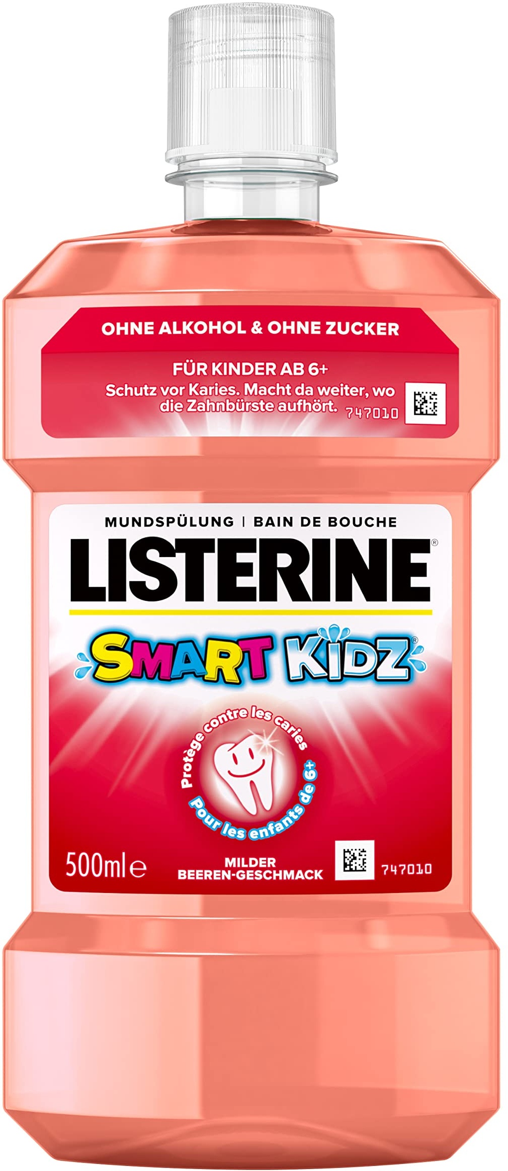 LISTERINE Smart Kidz Mild Berry (500 ml), antibakterielle Kinder Mundspülung ohne Alkohol & ohne Zucker, Mundwasser schützt vor Karies, geeignet für Kinder ab 6 Jahren