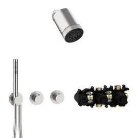 Herzbach MODUL7 Duschsystem T-SP3 mit Thermostat Edelstahl matt gebürstet 70.702721.1.09