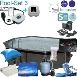 Avantgarde Ovalbecken WPC Pool-Set 524 x 386 x 124 cm – Komplettset inkl. Sandfilteranlage