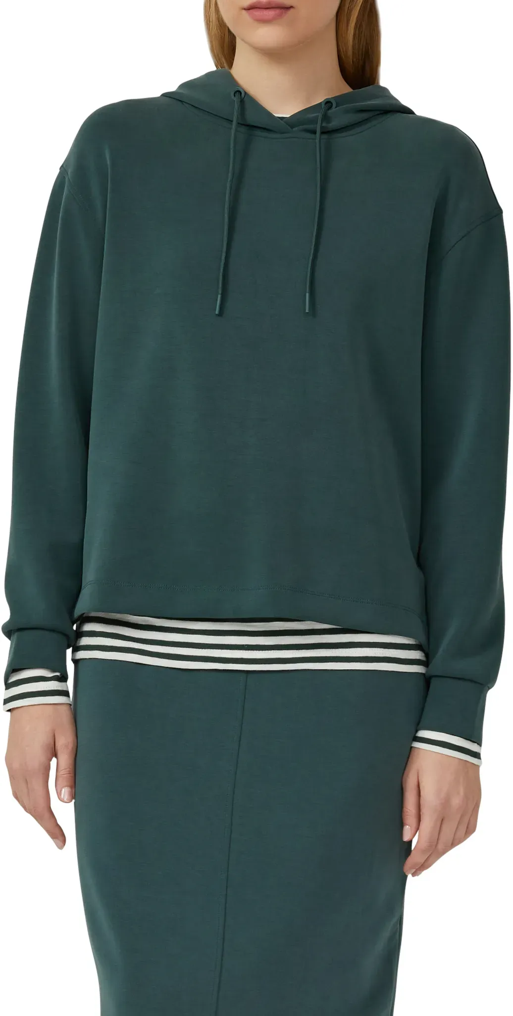 Hoodie S.OLIVER, Damen, Gr. 40, grün (bottle grün), Sweatware, Obermaterial: 47% Modal, 41% Polyester, 12% Elasthan, unifarben, regular fit Po-bedeckend, ohne Ausschnitt, Rippbündchen, Sweatshirts Hoodie, mit Kapuze