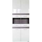 trendteam Hochschrank Schrank - Badezimmer - Set One - Aufbaumaß (BxHxT) 73 x 182 x 31 cm - Farbe Weiß mit Sardegna Rauchsilber - 133610503