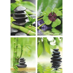 Poster ARTLAND "Glücksklee Zen Steinpyramide Wasser", grün (farbe bild(er): grün), B:21cm H:29,7cm, Papier, Bilder, Poster, Wandbild, Bild, Wandposter