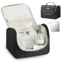 Vevor Tragbare Milchpumpentasche, Tragetaschen für Milchpumpe, mit wasserdichter Matte, passend für M5/M6, Pumpzubehör & Aufbewahrung von Muttermilch, für Arbeit, Reisen, Schwarz, 255x150x190 mm