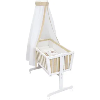 Baby-Delux Wiegenset Bettwäsche Set 6-tlg für Babywiege Traumland Beige (ohne Wiege) - Weiß/Beige