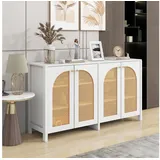 STILVORA Sideboard mit Rattantür,Aufwahrungsschrank Beistellschrank mit Metallgriff (Metallgriff einfaches Buffetschrank für Esszimmer, Wohnzimmer, Küche) weiß