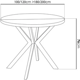 egen micha kliszczun Runder Ausziehbarer Esstisch mit Goldenen X-Gestell Beinen - ⌀ 100-180 cm - Loft Industriell Design - für 4-6 Personen - Braun - Braun