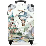 NoBoringSuitcases.com© Kinderkoffer Märchen - Drache - Heißluftballon - Blau - Kinder 55x35x20cm, 4 Rollen, Kinder Koffer Klein, Trolley Handgepäck bunt|grün 35 cm x 55 cm x 20 cm