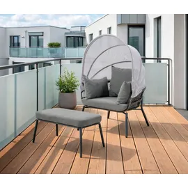LECO Gartensessel mit Fußhocker Clara 102 x 102 x 108 cm grau 2 St.