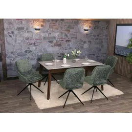 Mendler 2er-Set Esszimmerstuhl HWC-N73, Küchenstuhl, drehbar Auto-Return, Stoff/Textil Chenille (490g/m2) grün