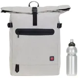 Elephant Gin Elephant Rucksack Daypack Herren AllDay A4 Laptop Tasche Geheimfach Freizeitrucksack Kurierrucksack Fahrrad Roll-Top Bag 12962 + Flasche (Cream Beige (Hell Beige)) - Einheitsgröße