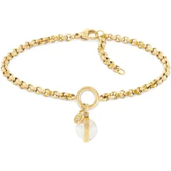 Armband TOMMY HILFIGER "Schmuck Edelstahl Armschmuck Erbskette", gold (gelbgoldfarben, weiß), Armbänder, Damen, Edelstahl-Perlen, Edelstahl, Perlen, mit Onyx oder Kunststoffperle