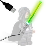 Laserschwert mit LED und USB Anschluss | Kompatibel mit Lego Star Wars | 80cm Kabel super Dünn | Für Minifiguren | Silberner Griff | (Grün, 80cm)
