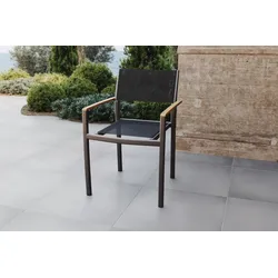 VILLANA Tasmania Stapelsessel, dunkelgrau, Alu/Eukalyptus, rostfreies Material, witterungsbeständig, FSC®-zertifiziertes Produkt