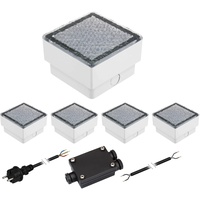 ledscom.de 5er-Set LED Pflasterstein CUS Bodenleuchte für außen, warm-weiß, IP67, 230V, 10x10cm