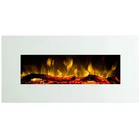 GLOW FIRE Elektrokamin Pluto (weiß) Wandkamin elektrisch mit Heizung, Elektrischer Kamin mit Fernbedienung, Timer, 3 Dekorationen, LED Feuer weiß