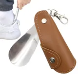 Reise-Schuhlöffel-Schlüsselanhänger – Edelstahl-Schuhlöffel mit PU-Leder-Etui, Schlüsselanhänger | Schuhlöffel mit Schlüsselanhänger, tragbare, kurze Schuhlöffel für Stiefel, Kleid, Schuhe, Turnschuhe